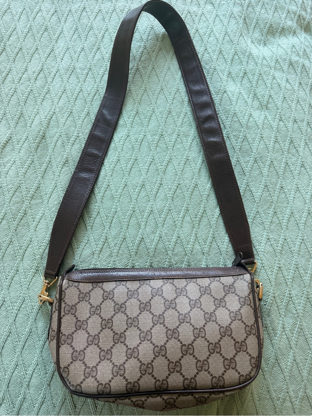 Gucci Brown GG Canvas Shoulder Bag with Green-Red Stripe - Picture 3 of 9